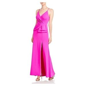 AQUA Pink Spaghetti Strap Full-Length Evening Sheath Dress